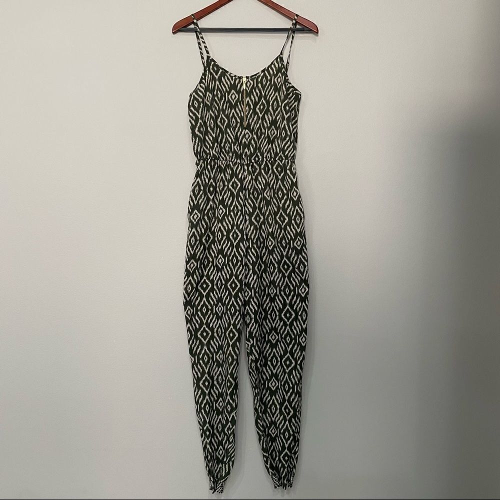 Bar III Army Green & Ivory Jumpsuit/Romper Size Medium